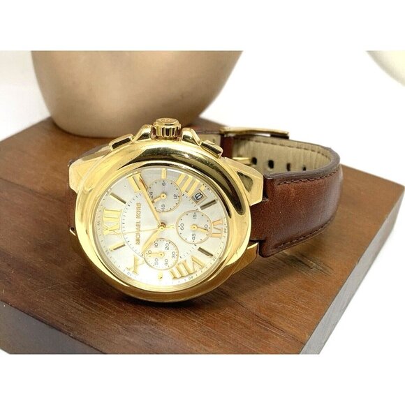 Michael Kors Women\'s Watch MK2266 Quartz Gold Silver Dial Leather Band 43mm main image 4